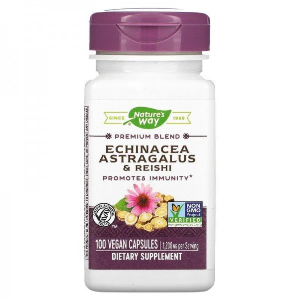 

Nature's Way Echinacea Astragalus And Reishi 400 mg Ехінацея Астрагал і Рейша 100 веганських капсул