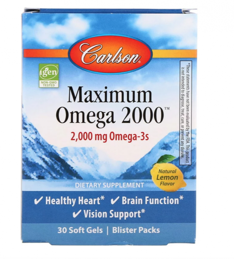 

Carlson Labs Maximum Omega 2000, Natural Lemon, 2,000 mg, 30 Softgels (CAR-60020)