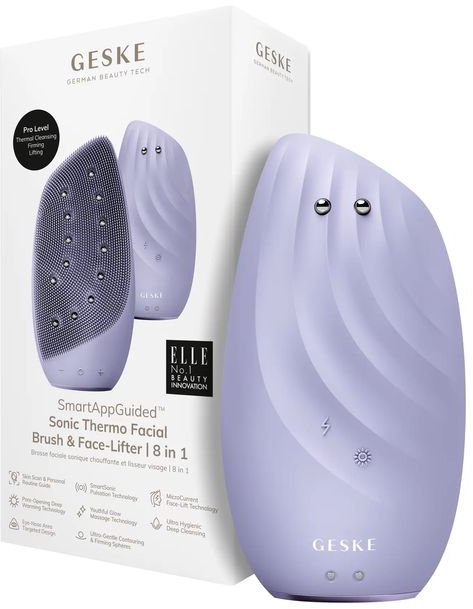 Акція на Очистительная щетка для лица Geske Sonic Thermo Facial Brush&Face-Lifter 8в1 purple від Stylus