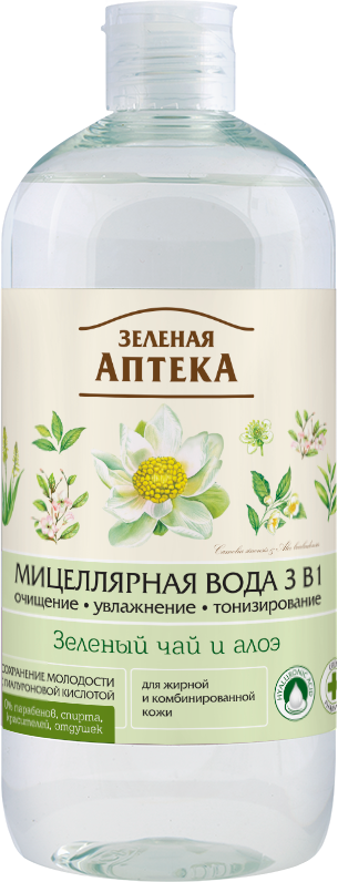 

Зеленая Аптека Мицеллярная вода 3в1 зеленый чай и алоэ 500 ml