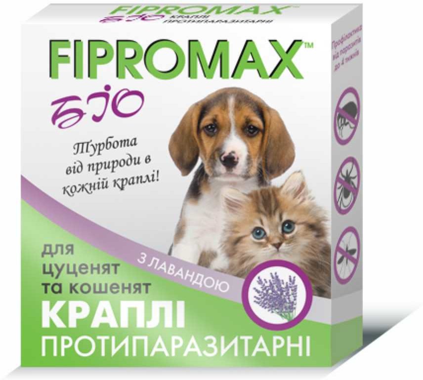 

Капли Fipromax Bio от блох и клещей для щенков и котят 2х0.5 мл