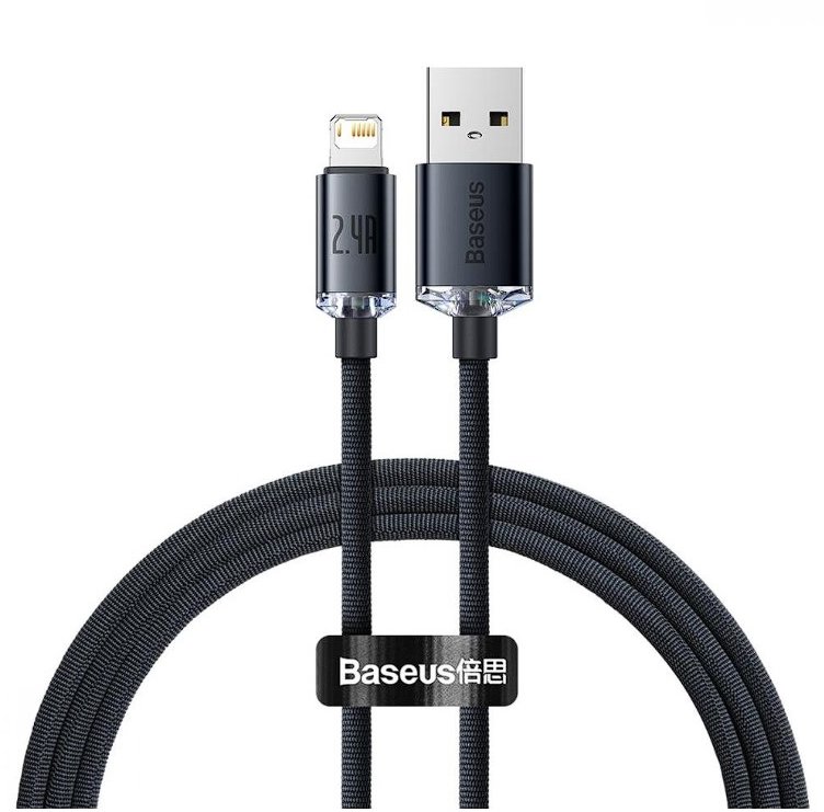 Акція на Baseus Usb Cable to Lightning Crystal Shine Series 2.4 A 1.2m Black (CAJY000001) від Stylus