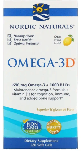 Акція на Nordic Naturals Omega-3D 1000 mg Рыбий жир омега-Д3 со вкусом лимона 120 капсул від Stylus