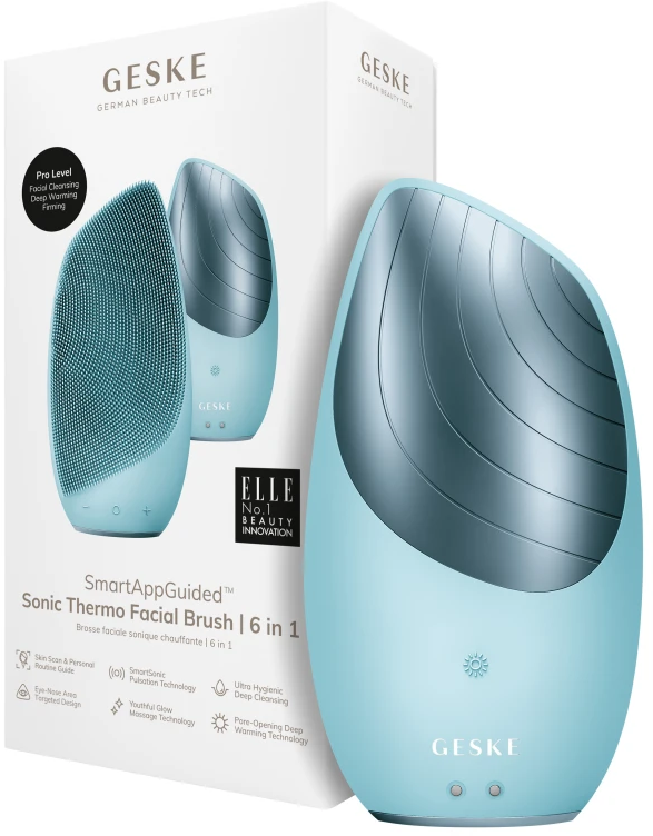 Акція на Электронная звуковая термо щетка для лица Geske Sonic Thermo Facial Brush 6в1 turquoise від Stylus