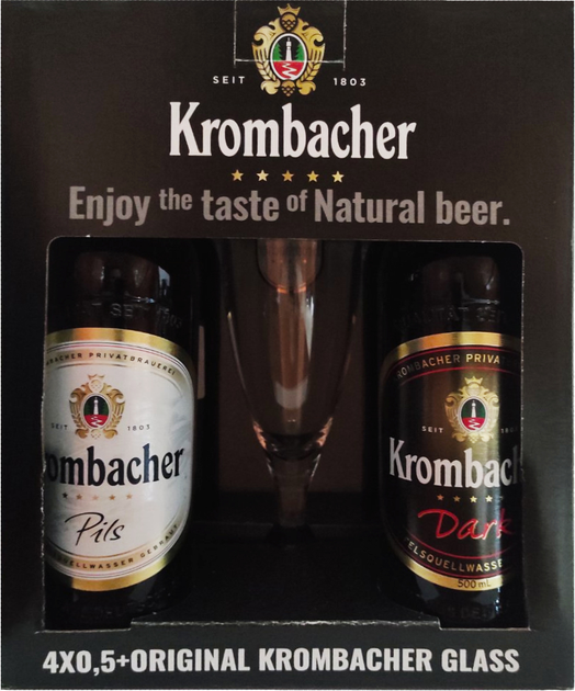 Акція на Подарочный набор пива Krombacher в ассортименте 4х0.5 л + бокал 0.3 л (4008287037036) від Stylus