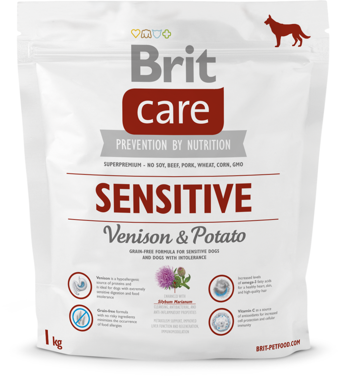 Акція на Сухий корм гіпоалергенний для собак всіх порід Brit Care Sensitive All Breed з олениною 1 кг (8595602510825) від Y.UA