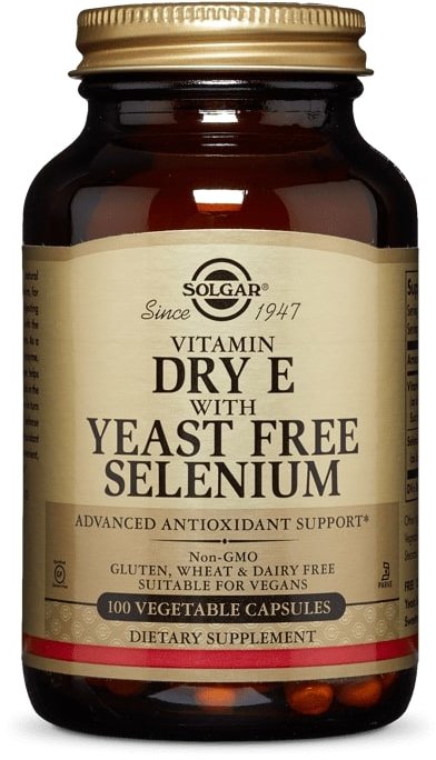 

Solgar Vitamin Dry E with Yeast Free Selenium Солгар Витамин E сухой с селеном без дрожжей 100 капсул