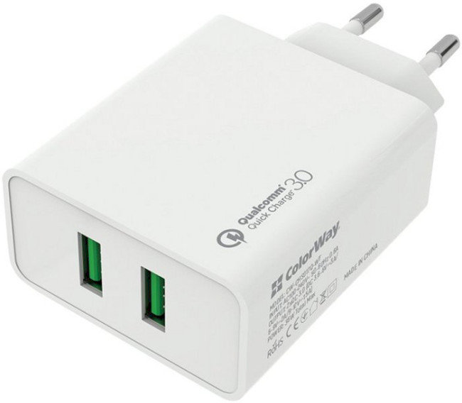 Акція на ColorWay Wall Charger 2xUSB 36W White (CW-CHS017Q-WT) від Stylus