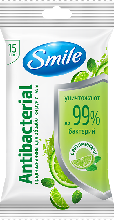 

Салфетки влажные Smile антибактериальные Лайм-мята 15 шт