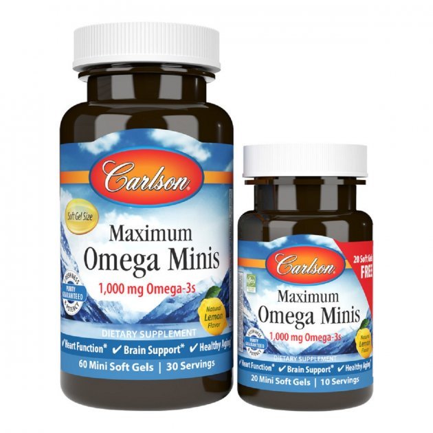 

Carlson Labs Maximum Omega Minis Омега Максимум 1000 мг смак Лимона 60+20 мінікапсул