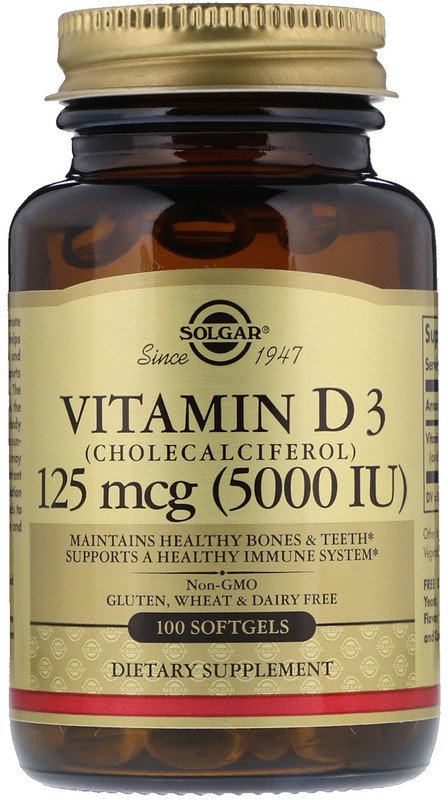 

Solgar Vitamin D3, Cholecalciferol, 5000 IU, 100 Softgels