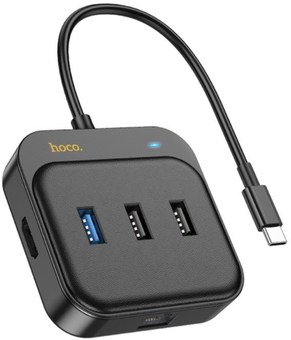 

Hoco Adapter HB37 USB-C to HDMI+USB3.0+2xUSB2.0+RJ45 Black (6931474799029)