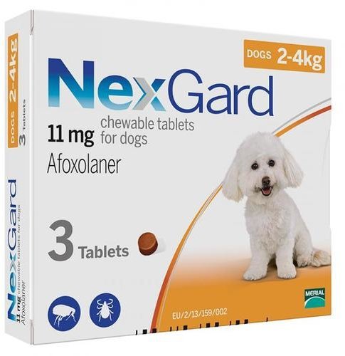 

Таблетки Merial NexGard от блох и клещей для собак Afoxolaner 11.3 мг 1х3 шт. 2-4 кг., цена за 1 таб. Продажа блистером 3 табл