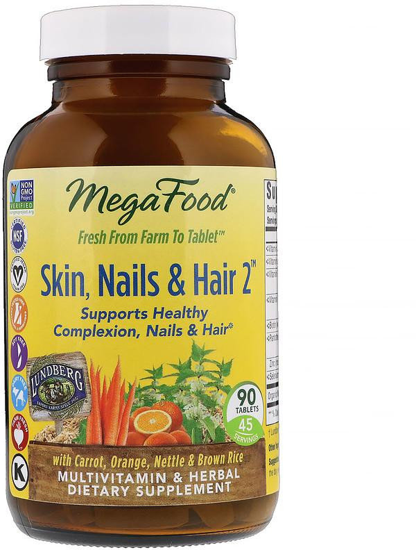 

MegaFood Skin, Nails & Hair 2 90 Tabs Витамины для волос, кожи и ногтей 2