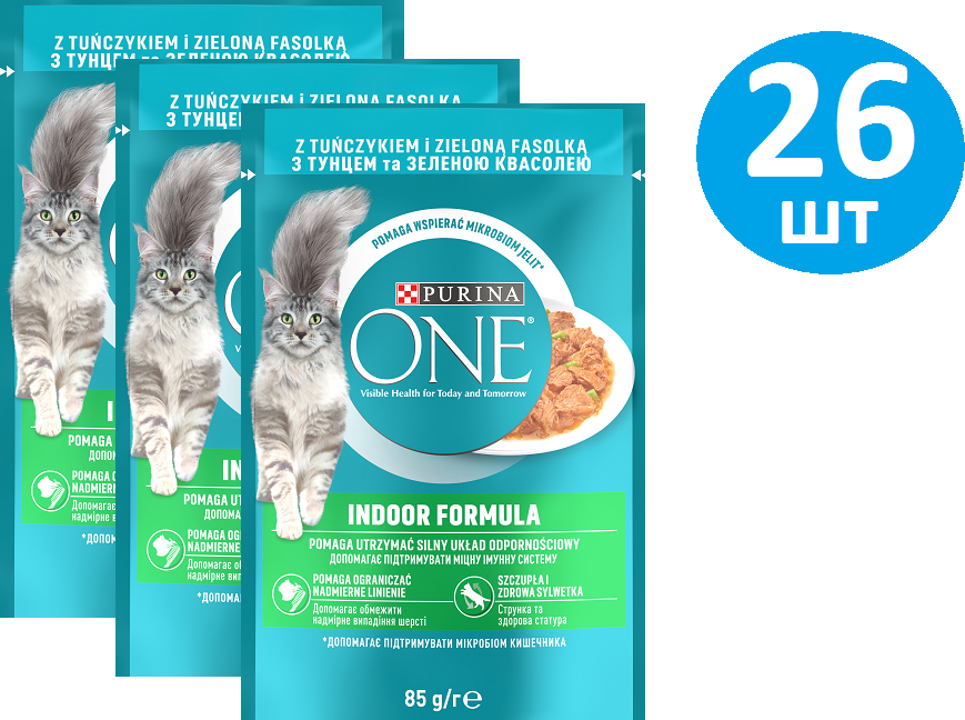 Акція на Влажный корм Purina One Indoor для взрослых кошек кусочки в гриль-соусе с тунцом и зеленой фасолью 26х85 г (7613038255903) від Stylus