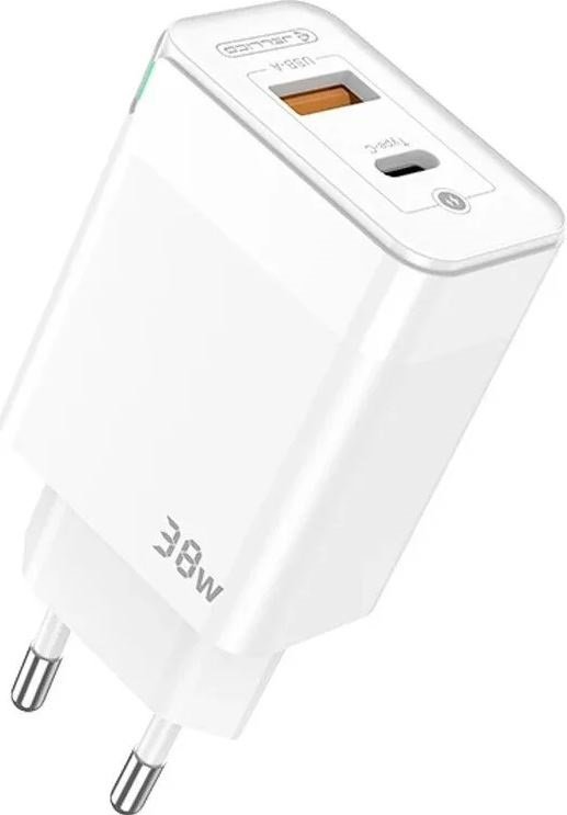 Акція на Jellico Wall Charger C122 USB+USB-C 38W White with Lightning Cable від Stylus