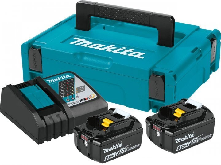 

Набір акумуляторів + зарядний пристрій Makita 198116-4, Lxt BL1860B x 2шт (18В, 6Ач) + DC18RC, кейс Makpac