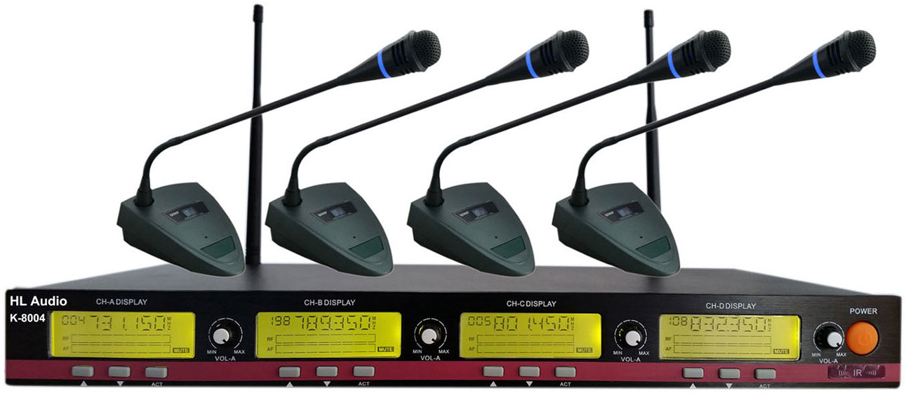 Акція на Четырехканальная Uhf радиосистема Hl Audio K8004 Wireless Conference Microphone від Stylus