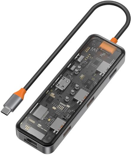 Акція на Wiwu Adapter Cyber 8in1 USB-C to 3xUSB3.0+HDMI+RJ45+USB-C+SD/MicroSD Space Gray від Stylus