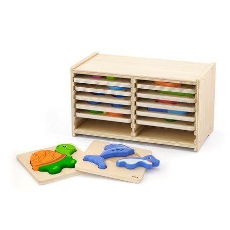 

Набор деревянных мини-пазлов Viga Toys со стойкой для хранения 12 шт (51423)