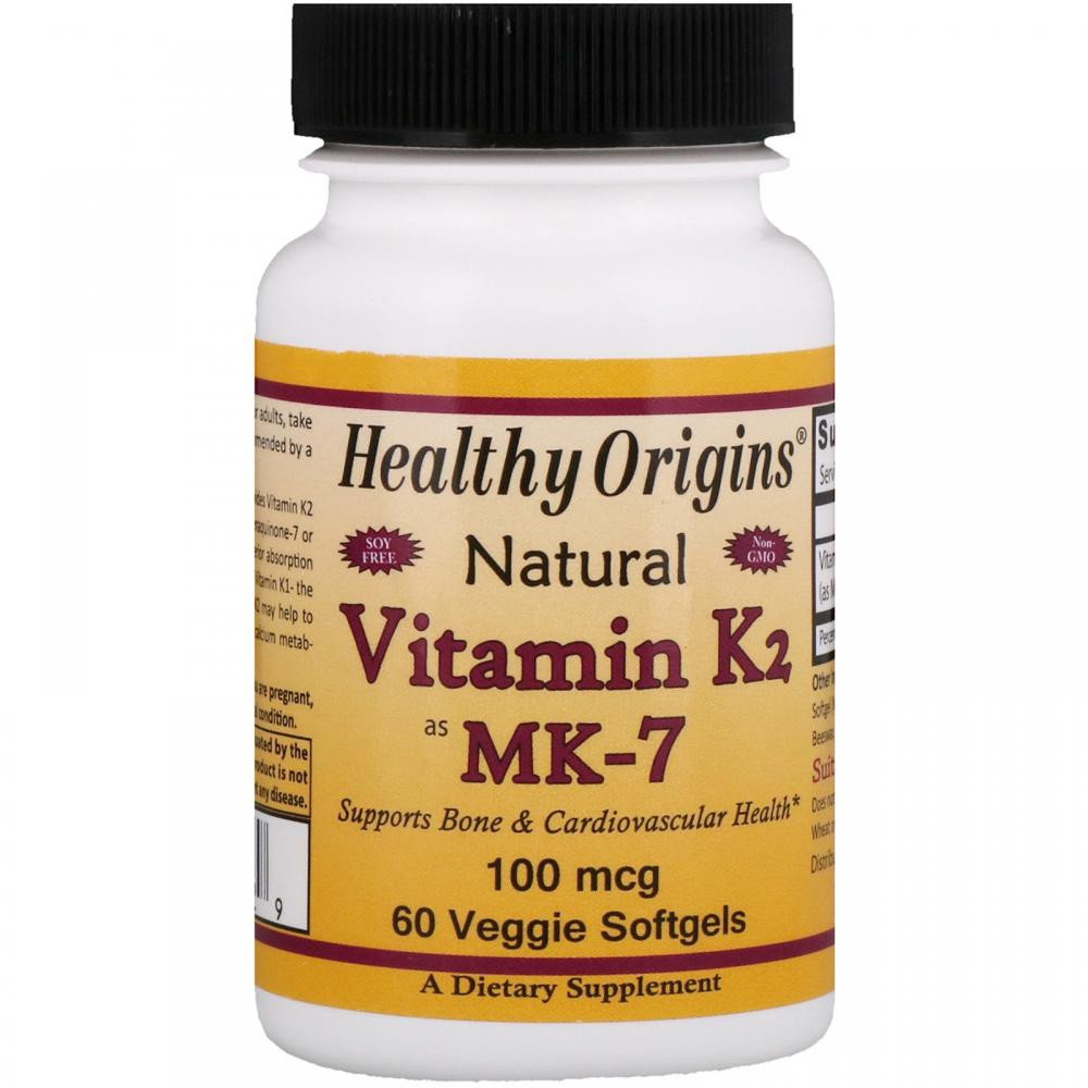 

Healthy Origins Vitamin K2 as MK7 Natural 100 mcg 60 Veggie Softgels Вітамін K2 в формі MK7