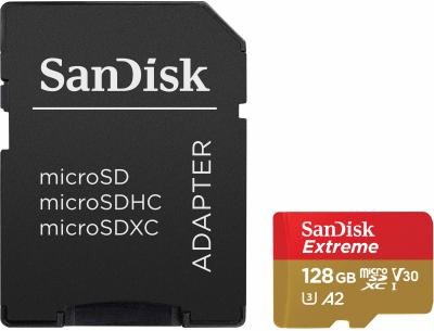 

SanDisk 128GB microSDXC Class 10 UHS-I U3 V30 A2 Extreme + adapter (SDSQXA1-128G-GN6AA)