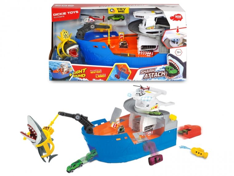 Акція на Игровой набор Dickie Toys "Катер. Охота на акул со шлюпкой" с машинкой, вертолетом и аксессуарами від Stylus