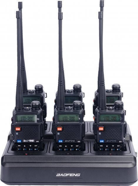 Акція на Рации Baofeng UV-5R Black Six Pack + Зарядный комплект (BL-5X6 + 6 АКБ BL-5) від Stylus