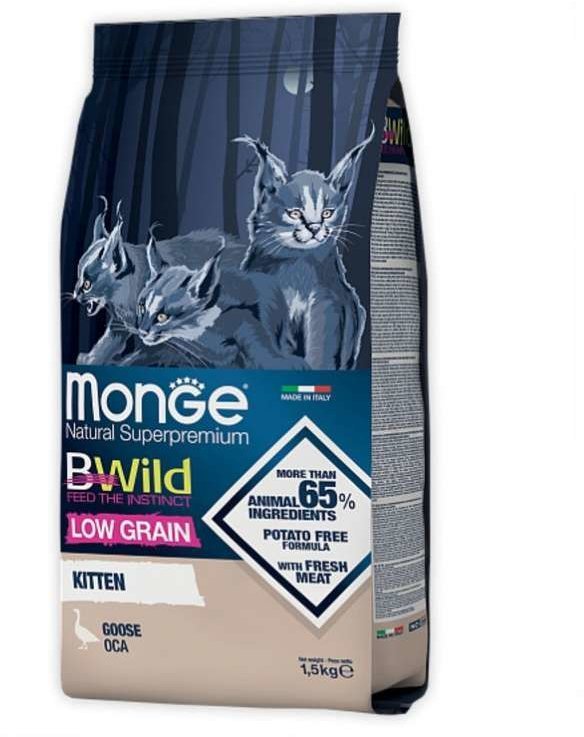 Акція на Сухой корм низкозерновой Monge Cat Bwild Low Grain Kitten из мяса гуся 1.5 кг (70012041) від Stylus