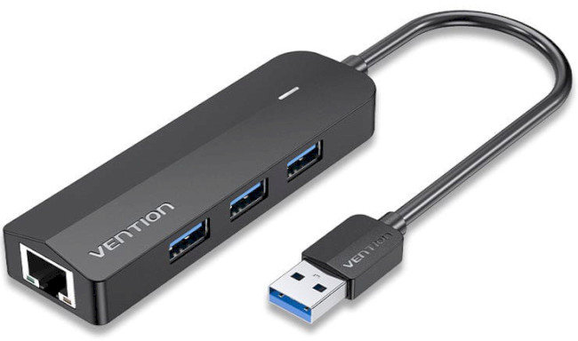 Акція на Vention Adapter Usb to 3хUSB3.0+RJ45 Black (CHNBB) від Stylus