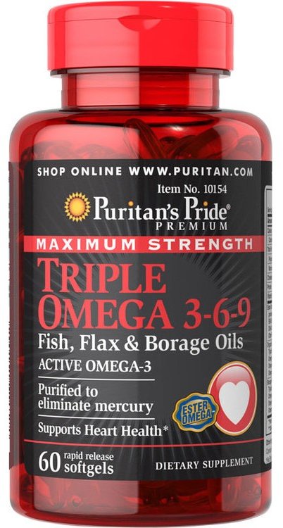

Puritan's Pride Maximum Strength Triple Omega 3-6-9 Fish, Flax & Borage Oils 60 caps