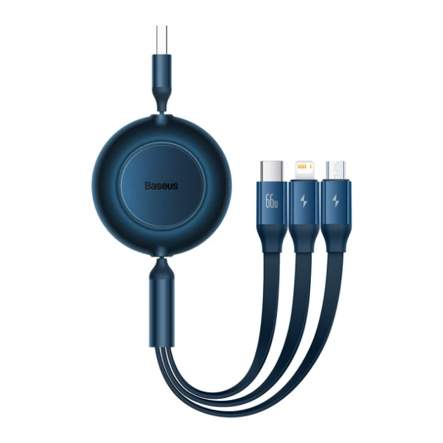 Акція на Baseus Usb Cable to Micro USB/Lightning/Type-C Bright Mirror 2 Series 66W 1.1m Blue (CAMJ010103) від Stylus