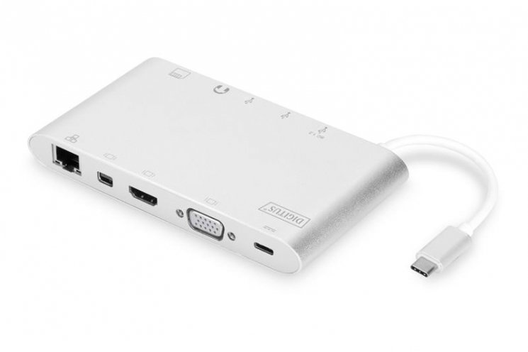 Акція на Digitus Adapter USB-C to USB-C + Vga + 3xUSB 3.0 + Hdmi + RJ45 + MiniDP Silver (DA-70861) від Y.UA