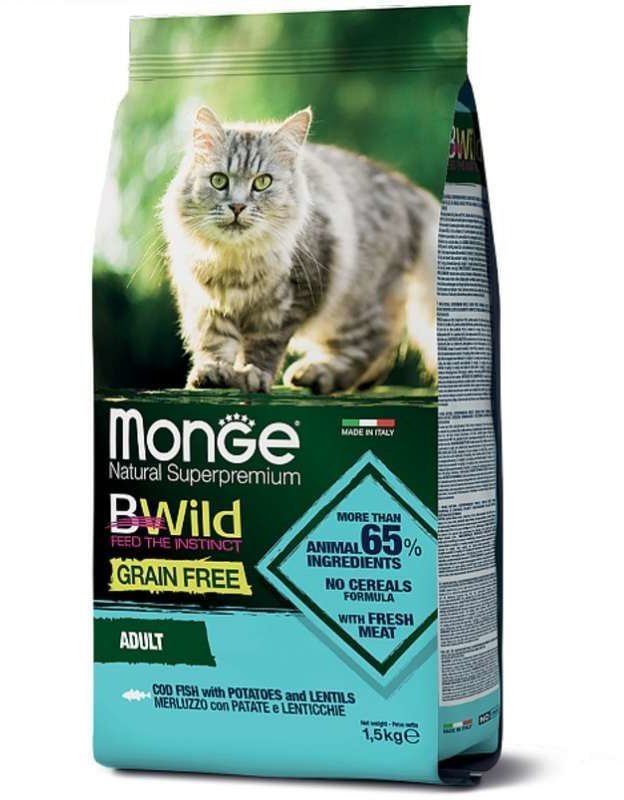 Акція на Сухой корм беззерновой Monge Cat Bwild Grain Free со вкусом трески 1.5 кг (70012058) від Stylus