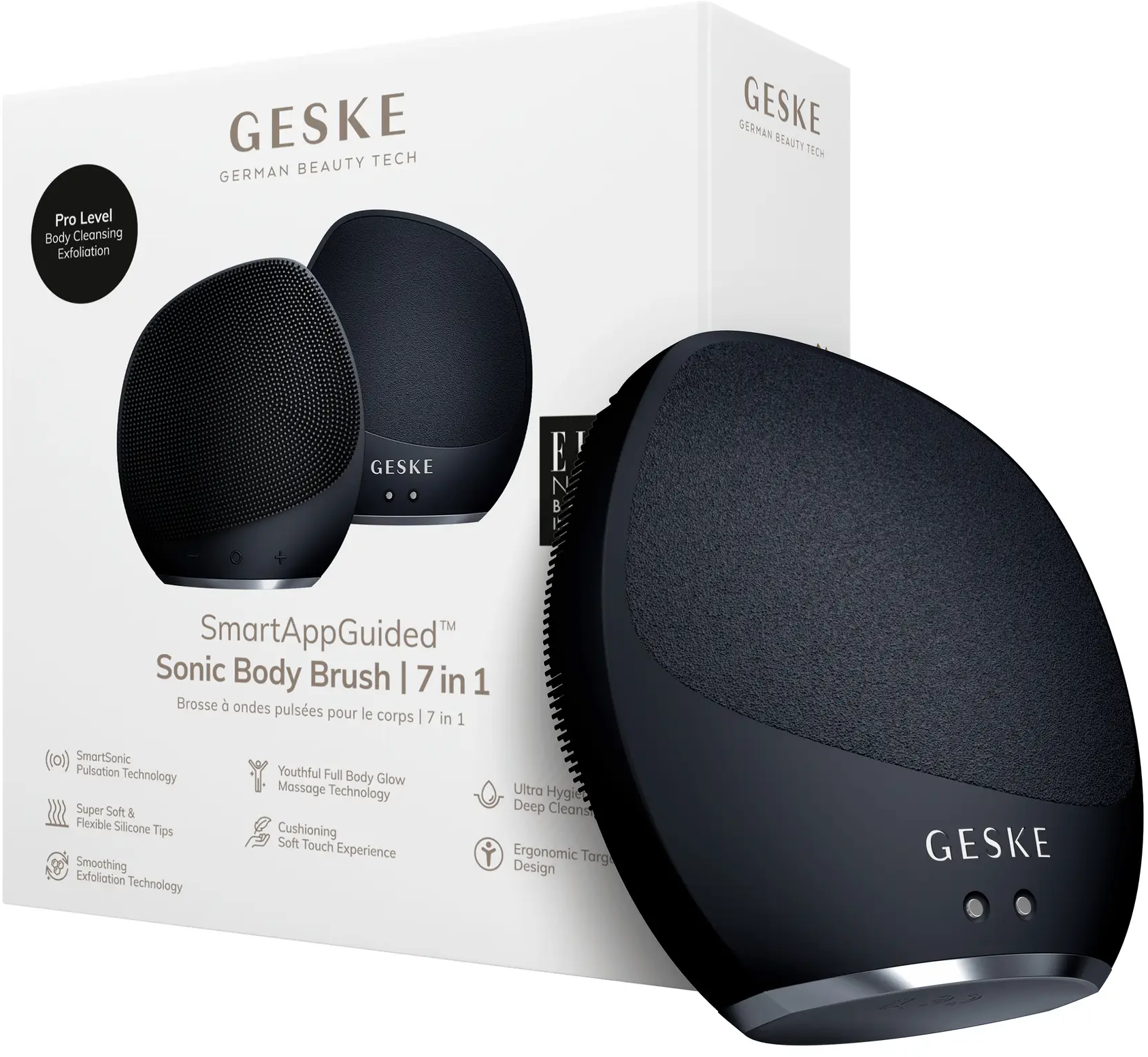 Акція на Ультразвуковая щетка для тела и интенсивный пилинг Geske Sonic Body Brush&Intensive Exfoliator 7в1 black від Stylus