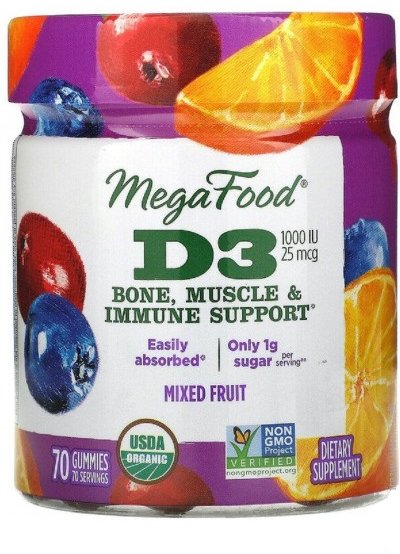 

MegaFood Vitamin D3 Immune support 1000 Iu Вітамін D3 зі смаком фруктів 70 желейних цукерок