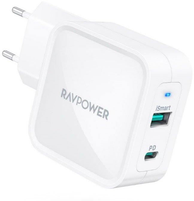 Акція на RavPower Wall Charger USB-C and Usb Gan 65W White (RP-PC133WH) від Stylus