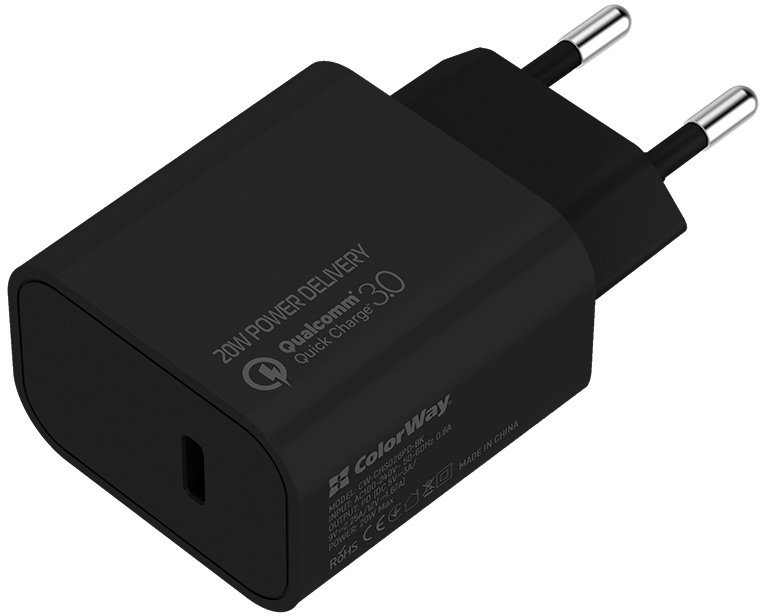 Акція на ColorWay Wall Charger USB-C 20W Black (CW-CHS026PD-BK) від Stylus