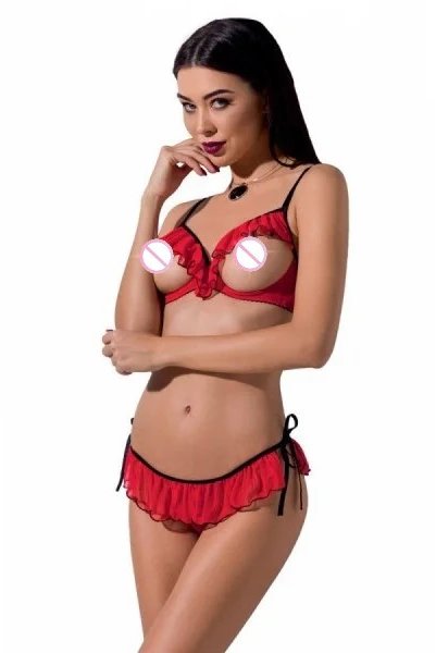 

Эротический комплект Passion Exclusive Cherry Set With Open Bra red L/XL